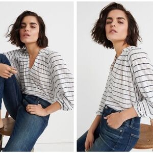 Lucky Brand black and white striped jacquard top